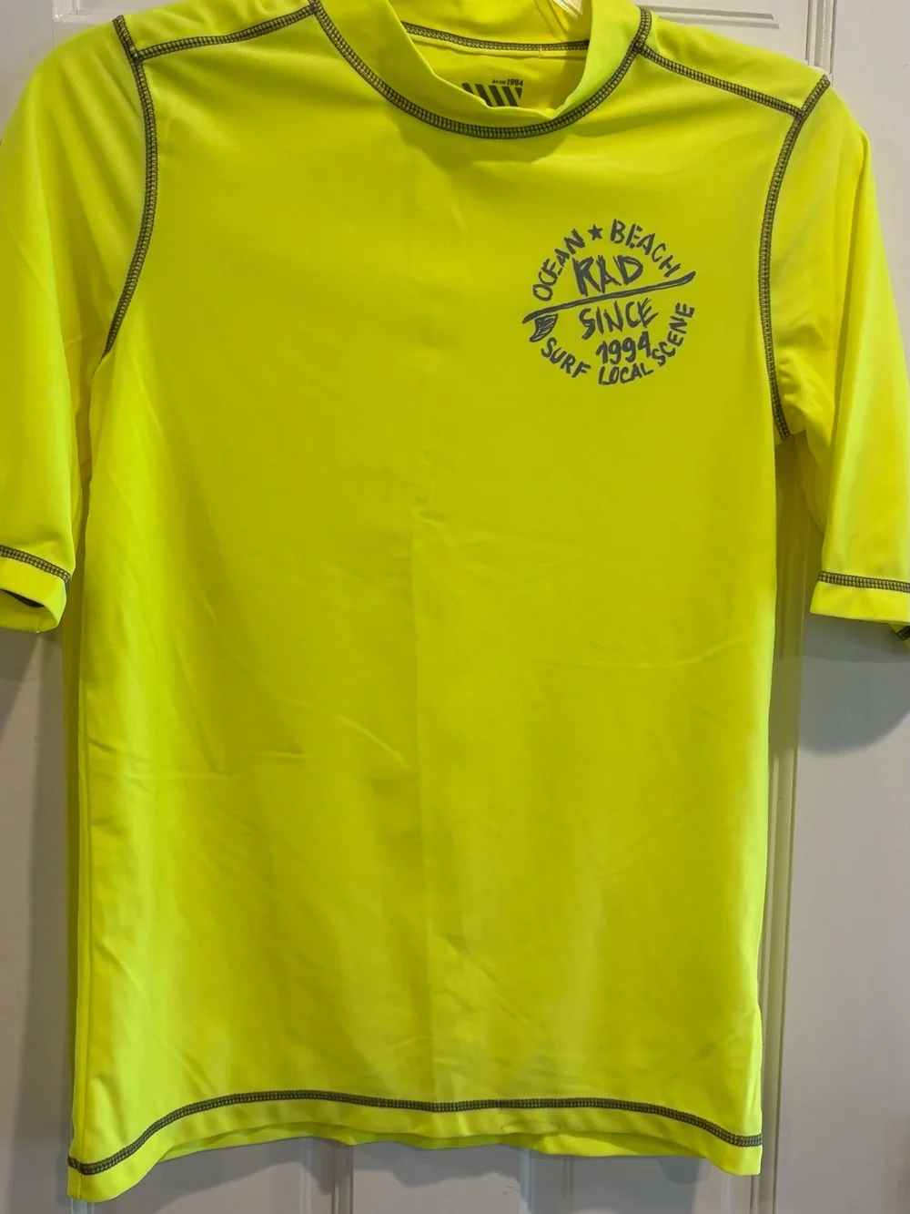 Neon Yellow Kids' Rash Guard Shirt. Size XL (14-16)